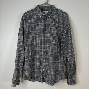 Billy Reid Standard Cotton Plaid Dress Shirt Medium Gray & White